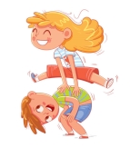 дети, играющие в прыжок. забавный мультипликационный персонаж - чехарда stock illustrations